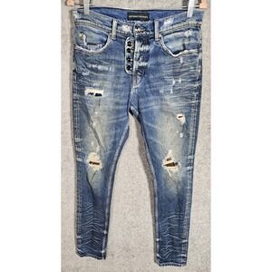 ARTMEETSCHAOS Button Fly Skinny Jeans Mens Size 31x31 Distressed Paint Splatter